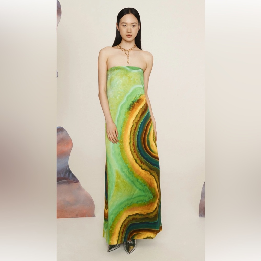 Alemais Strapless Dress in Green and Brown